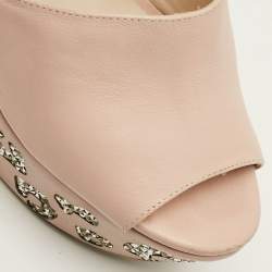 Pre Owned Sophia Webster Size 37 Pink Leather Platform Crystal Block Heel Sandals