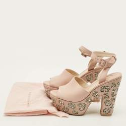 Pre Owned Sophia Webster Size 37 Pink Leather Platform Crystal Block Heel Sandals
