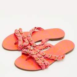 Pre Owned صندل سُوفيا وِيبستر مسطح قماش برتقالي/وردي سلسلة رابط مقاس 39.5