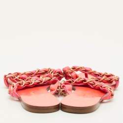 Pre Owned صندل سُوفيا وِيبستر مسطح قماش برتقالي/وردي سلسلة رابط مقاس 39.5