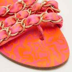 Pre Owned صندل سُوفيا وِيبستر مسطح قماش برتقالي/وردي سلسلة رابط مقاس 39.5