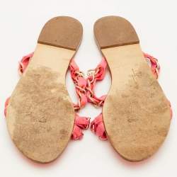 Pre Owned صندل سُوفيا وِيبستر مسطح قماش برتقالي/وردي سلسلة رابط مقاس 39.5