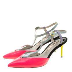 Pre Owned Sophia Webster Multicolor Patent Leather T Straps Pointed Toe Sandals Size 36.5