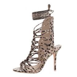 Pre Owned Sophia Webster Beige Leopard Print Leather Lacey Tie Up Sandals Size 39.5