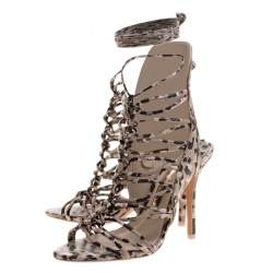Pre Owned Sophia Webster Beige Leopard Print Leather Lacey Tie Up Sandals Size 39.5