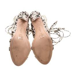 Pre Owned Sophia Webster Beige Leopard Print Leather Lacey Tie Up Sandals Size 39.5