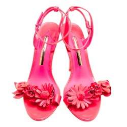 Pre Owned Sophia Webster Fluorescent Pink Patent Leather Lilico Floral Embellished Ankle Wrap Sandals Size 38