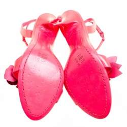 Pre Owned Sophia Webster Fluorescent Pink Patent Leather Lilico Floral Embellished Ankle Wrap Sandals Size 38