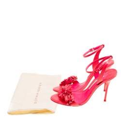Pre Owned Sophia Webster Fluorescent Pink Patent Leather Lilico Floral Embellished Ankle Wrap Sandals Size 38