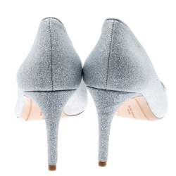 Pre Owned Sophia Webster Metallic Silver Glitter Lola Pointed Toe Pumps Size 41.5