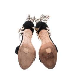 Sophia Webster Black Suede and Laser Cut Rose Gold Leather Evangeline Open Toe Sandals Size 35