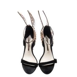 Sophia Webster Black Suede and Laser Cut Rose Gold Leather Evangeline Open Toe Sandals Size 35
