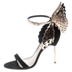 Sophia Webster Black Suede and Laser Cut Rose Gold Leather Evangeline Open Toe Sandals Size 35