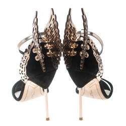 Sophia Webster Black Suede and Laser Cut Rose Gold Leather Evangeline Open Toe Sandals Size 35