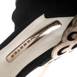 Sophia Webster Black Suede and Laser Cut Rose Gold Leather Evangeline Open Toe Sandals Size 35