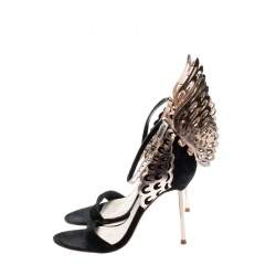 Sophia Webster Black Suede and Laser Cut Rose Gold Leather Evangeline Open Toe Sandals Size 35