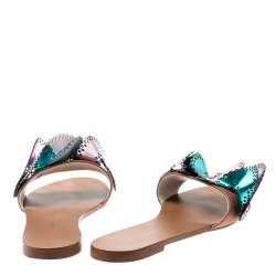 Sophia Webster Metallic Multicolor Laser Cut Leather Soleil Flat Slides Size 39