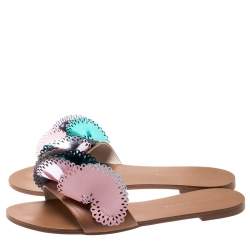 Sophia Webster Metallic Multicolor Laser Cut Leather Soleil Flat Slides Size 39
