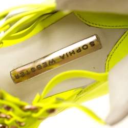 Pre Owned Sophia Webster Neon Green Leather Studded Flat Sandals Size 38