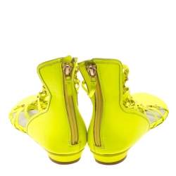 Pre Owned Sophia Webster Neon Green Leather Studded Flat Sandals Size 38