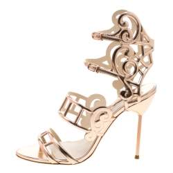 Pre Owned Sophia Webster Metallic Rose Gold Cut Out Leather Birdie Strappy Sandals Size 41
