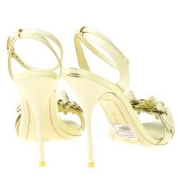 Pre Owned Sophia Webster Green Leather Lilico Applique Ankle Strap Sandals Size 39.5