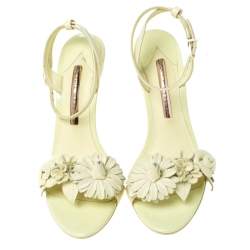 Pre Owned Sophia Webster Green Leather Lilico Applique Ankle Strap Sandals Size 39.5