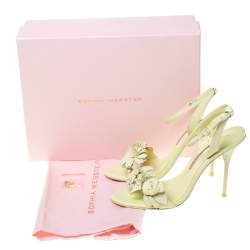 Pre Owned Sophia Webster Green Leather Lilico Applique Ankle Strap Sandals Size 39.5
