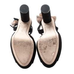 Pre Owned Sophia Webster Black Suede Raye Bow Ankle Strap Platform Sandals Size 38.5