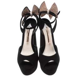Pre Owned Sophia Webster Black Suede Raye Bow Ankle Strap Platform Sandals Size 38.5