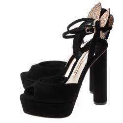 Pre Owned Sophia Webster Black Suede Raye Bow Ankle Strap Platform Sandals Size 38.5