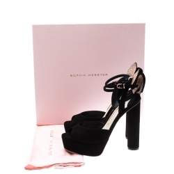 Pre Owned Sophia Webster Black Suede Raye Bow Ankle Strap Platform Sandals Size 38.5