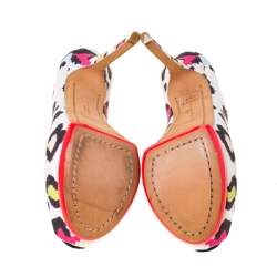 Sophia Webster Mutlicolor Leopard Print Fabric Peep Toe Platform Pumps Size 38.5