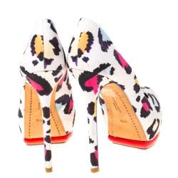 Sophia Webster Mutlicolor Leopard Print Fabric Peep Toe Platform Pumps Size 38.5