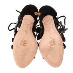 Pre Owned Sophia Webster Black Suede And Patent Leather Harmony Butterfly Ankle Cuff Sandals Size 35