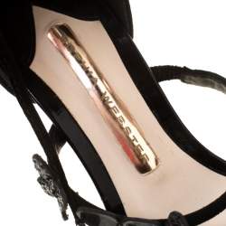 Pre Owned Sophia Webster Black Suede And Patent Leather Harmony Butterfly Ankle Cuff Sandals Size 35