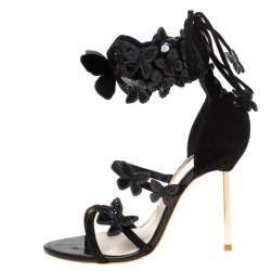 Pre Owned Sophia Webster Black Suede And Patent Leather Harmony Butterfly Ankle Cuff Sandals Size 35