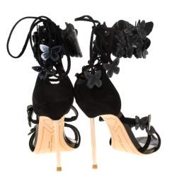 Pre Owned Sophia Webster Black Suede And Patent Leather Harmony Butterfly Ankle Cuff Sandals Size 35