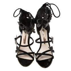 Pre Owned Sophia Webster Black Suede And Patent Leather Harmony Butterfly Ankle Cuff Sandals Size 35