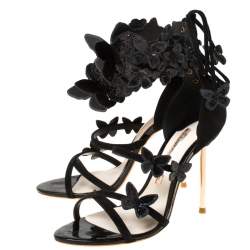 Pre Owned Sophia Webster Black Suede And Patent Leather Harmony Butterfly Ankle Cuff Sandals Size 35