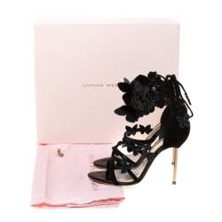 Pre Owned Sophia Webster Black Suede And Patent Leather Harmony Butterfly Ankle Cuff Sandals Size 35
