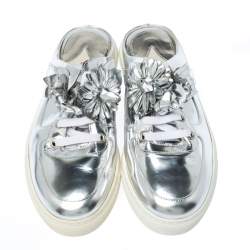 Sophia Webster Metallic Silver Foil Leather Lilico Jessie Sneaker Mules Size 39