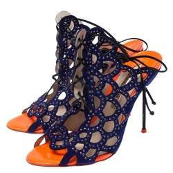 Pre Owned Sophia Webster Blue Leather Cut Out Ankle Strap Sandals Size 39.5