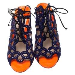 Pre Owned Sophia Webster Blue Leather Cut Out Ankle Strap Sandals Size 39.5