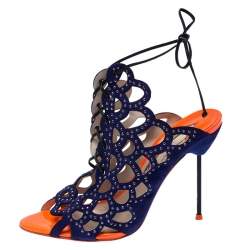 Pre Owned Sophia Webster Blue Leather Cut Out Ankle Strap Sandals Size 39.5