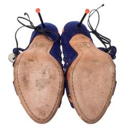 Pre Owned Sophia Webster Blue Leather Cut Out Ankle Strap Sandals Size 39.5