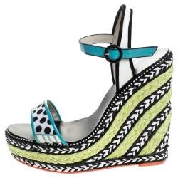 Sophia Webster Multicolor Polka Dot Canvas And Leather Lucita Espadrille Wedges Sandals Size 39