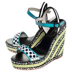 Sophia Webster Multicolor Polka Dot Canvas And Leather Lucita Espadrille Wedges Sandals Size 39