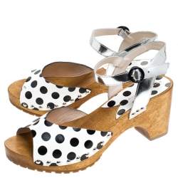Pre Owned Sophia Webster Monochrome Polka Dot Leather Ava Ankle Strap Sandals Size 40