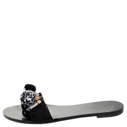 Sophia Webster Black Suede Jada Pom Pom Slide Flats Size 37